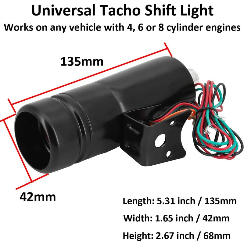 LKRXW Tacho Gauge Shift Light Car Adjustable Tachometer Shift Alarm Light Red Light Adjustable RPM Shift Light Universal Tacho Shift Warning Light 1000-11000 Rpm for 4 6 8 Cylinder Engines - Image 5